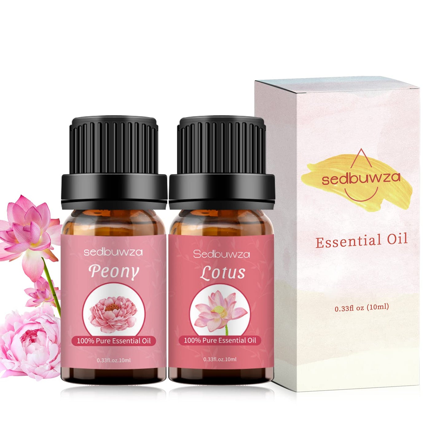 Sedbuwza Peony & Lotus Essential Oil Set – 2 x 10 ml for Diffuser, Aromatherapy