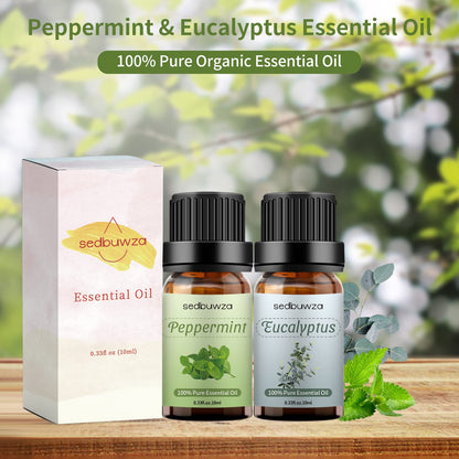 Sedbuwza Peppermint & Eucalyptus Essential Oil Set – 2 x 10 ml for Diffuser, Aromatherapy, Massage