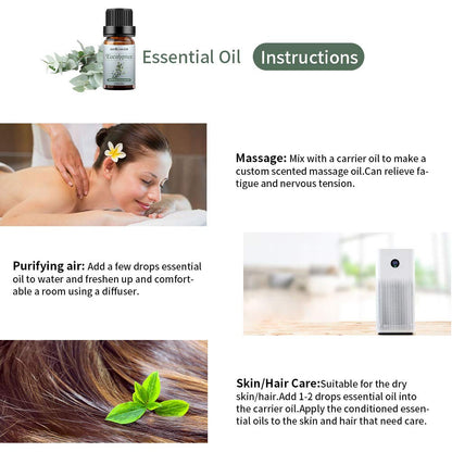 Sedbuwza Peppermint & Eucalyptus Essential Oil Set – 2 x 10 ml for Diffuser, Aromatherapy, Massage