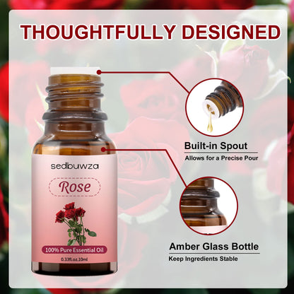 Sedbuwza Rose Essential Oil - 100% Pure Organic Rose Fragrance Oil, 10ml