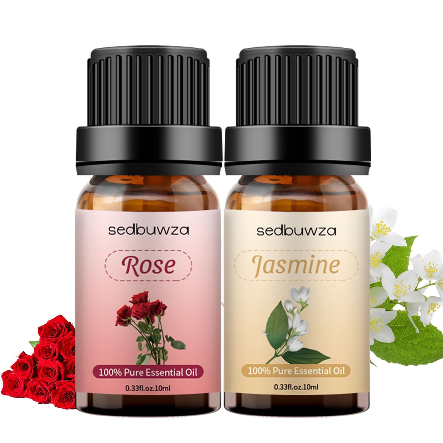 Sedbuwza Rose Jasmine Essential Oil Set – 2 × 10 ml for Diffuser & Aromatherapy