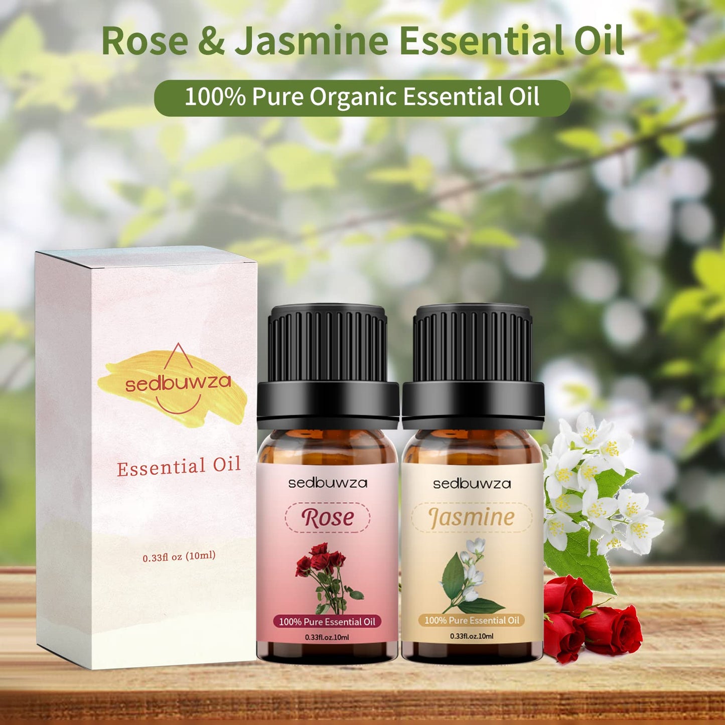 Sedbuwza Rose Jasmine Essential Oil Set – 2 × 10 ml for Diffuser & Aromatherapy