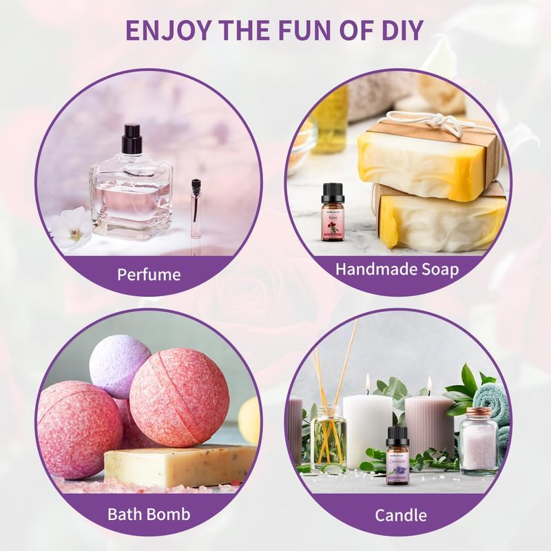 Sedbuwza Rose Lavender Essential Oil Set, Rose Fragrance Oil Lavender Scent Oil Set for Diffuser, Aromatherapy, Massage, Soap, Candle Making 2 x 10 ml