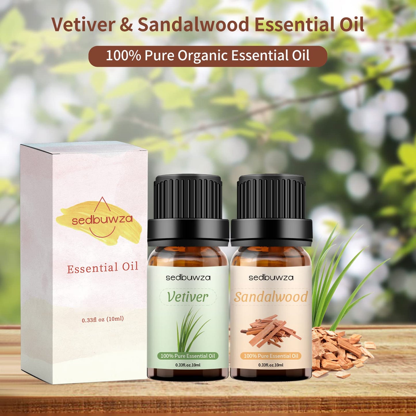 Sedbuwza Sandalwood Vetiver Essential Oil Set – 2 x 10 ml