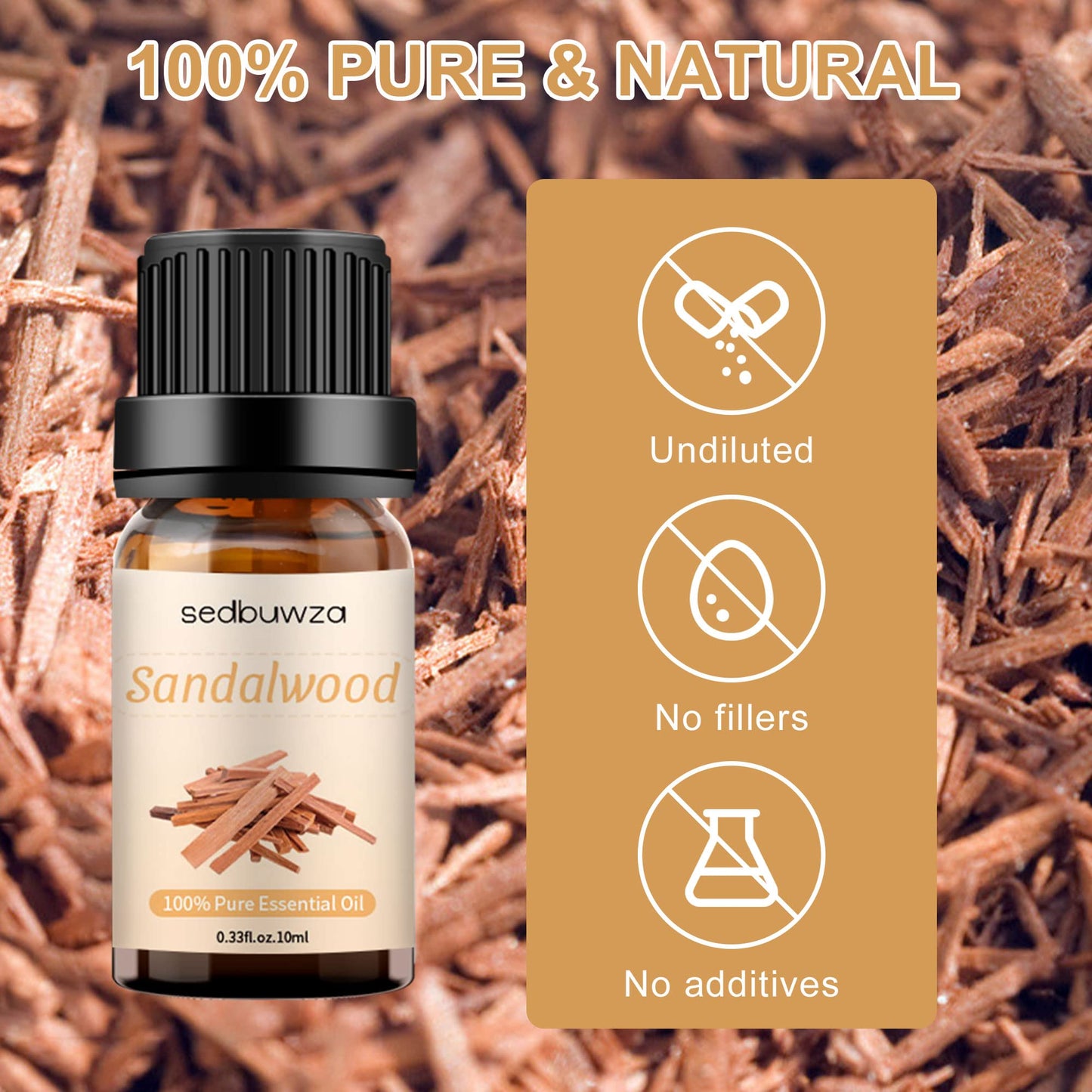 Sedbuwza Sandalwood Essential Oil – Pure Organic Fragrance Oil for Diffuser, Humidifier, Soap, Candle & Perfume