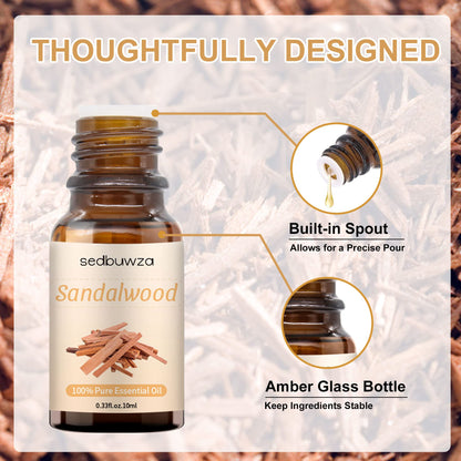 Sedbuwza Sandalwood Essential Oil – Pure Organic Fragrance Oil for Diffuser, Humidifier, Soap, Candle & Perfume