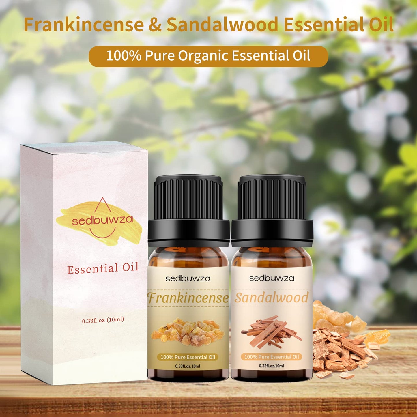 Sedbuwza Sandalwood & Frankincense Essential Oil Set – 2 x 10 ml