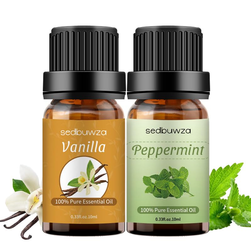 Sedbuwza Vanilla Peppermint Essential Oil Set – 2 x 10 ml for Diffuser, Aromatherapy & DIY