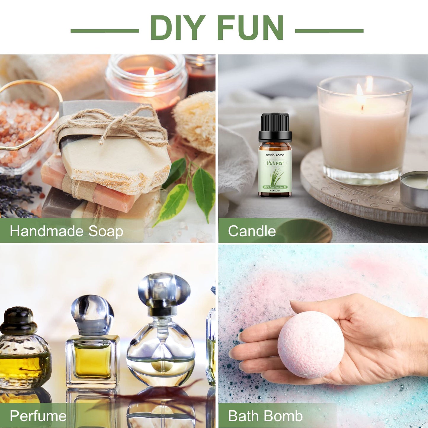 Sedbuwza Vetiver Essential Oil - Pure Organic Fragrance Oil for Diffusers, Soap & Candles