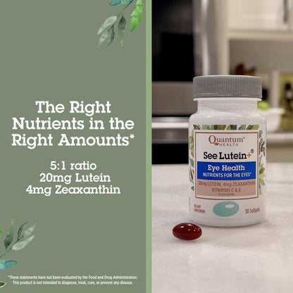Quantum Health See Lutein+ Eye Supplement - Lutein & Zeaxanthin with Vitamins C & E | 30 Softgels