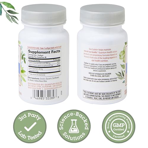 Quantum Health See Lutein+ Eye Supplement - Lutein & Zeaxanthin with Vitamins C & E | 30 Softgels