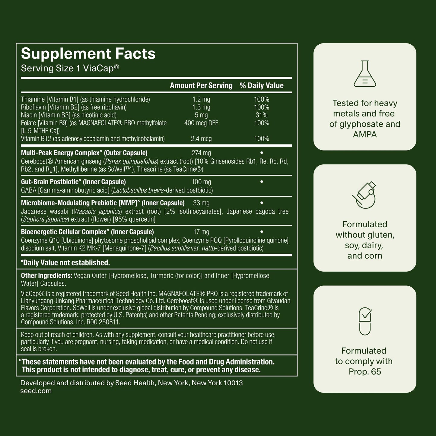 Seed AM-02 Energy + Focus: Daily Nootropic (Caffeine-Free, 30 Capsules)