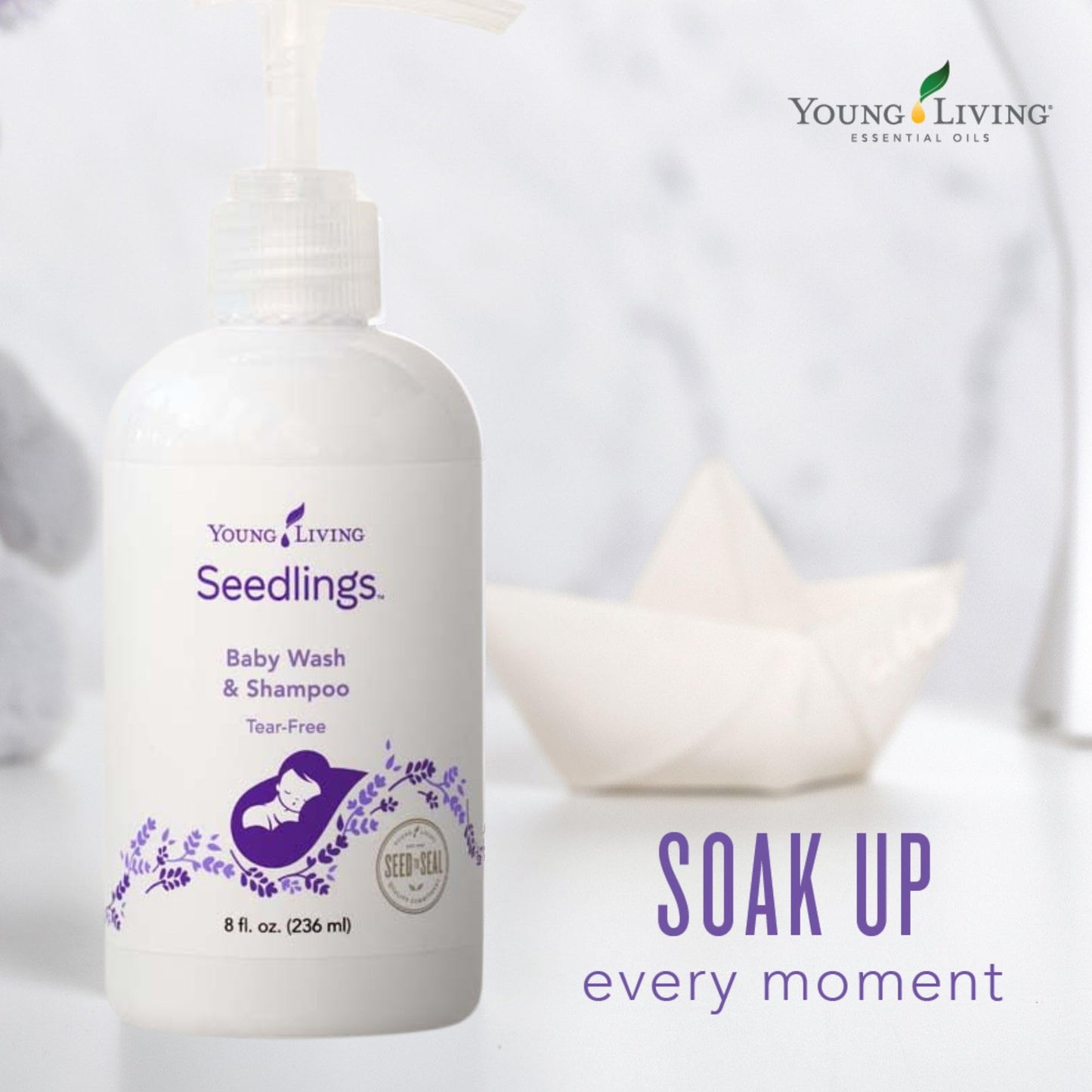Young Living Seedlings Baby Wash & Shampoo 8 oz | Gentle Baby Bath & Nighttime Skincare