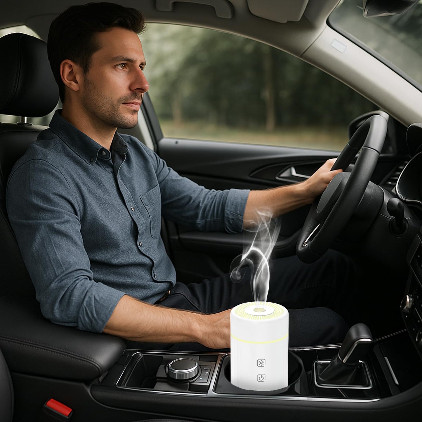 SEEDSEEL 100ML Car Essential Oil Diffuser – Cordless, Rechargeable, 7 LED Colors (White)