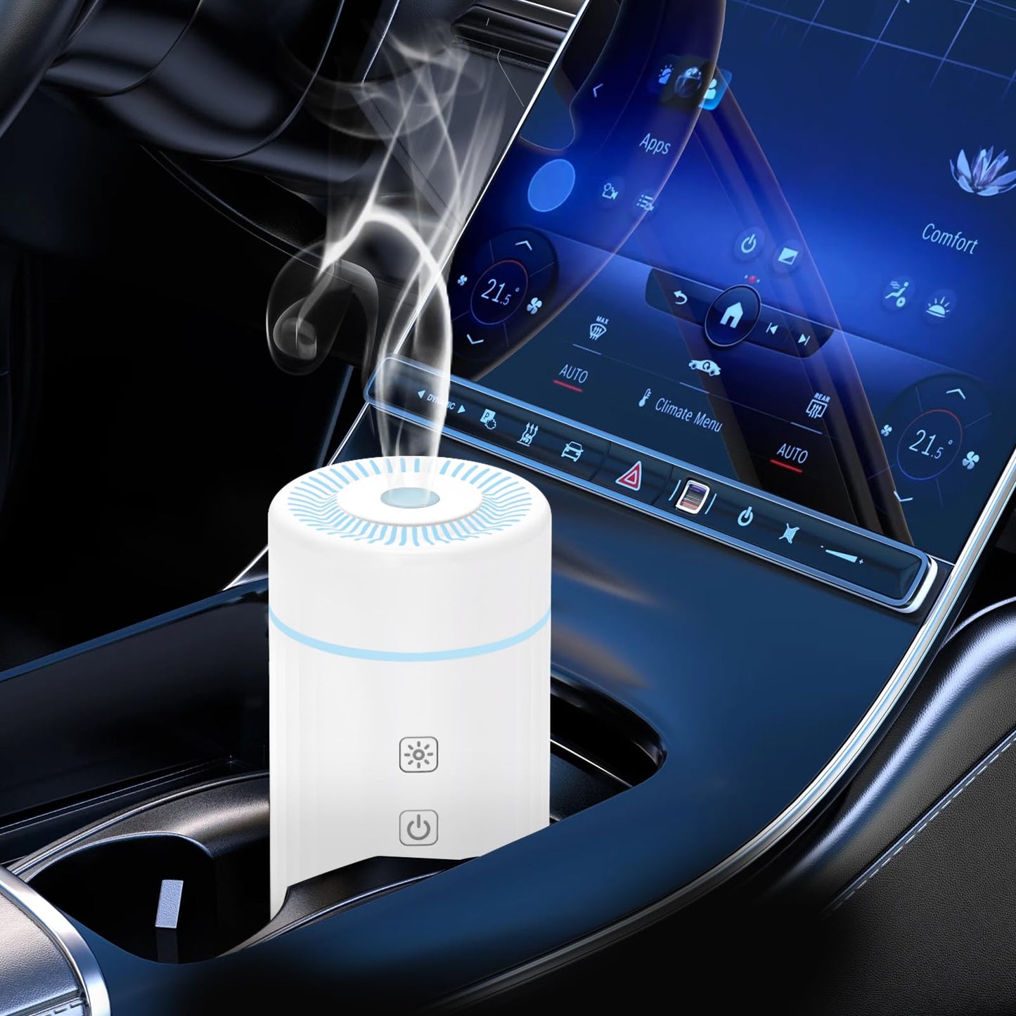 SEEDSEEL 100ML Car Essential Oil Diffuser – Cordless, Rechargeable, 7 LED Colors (White)