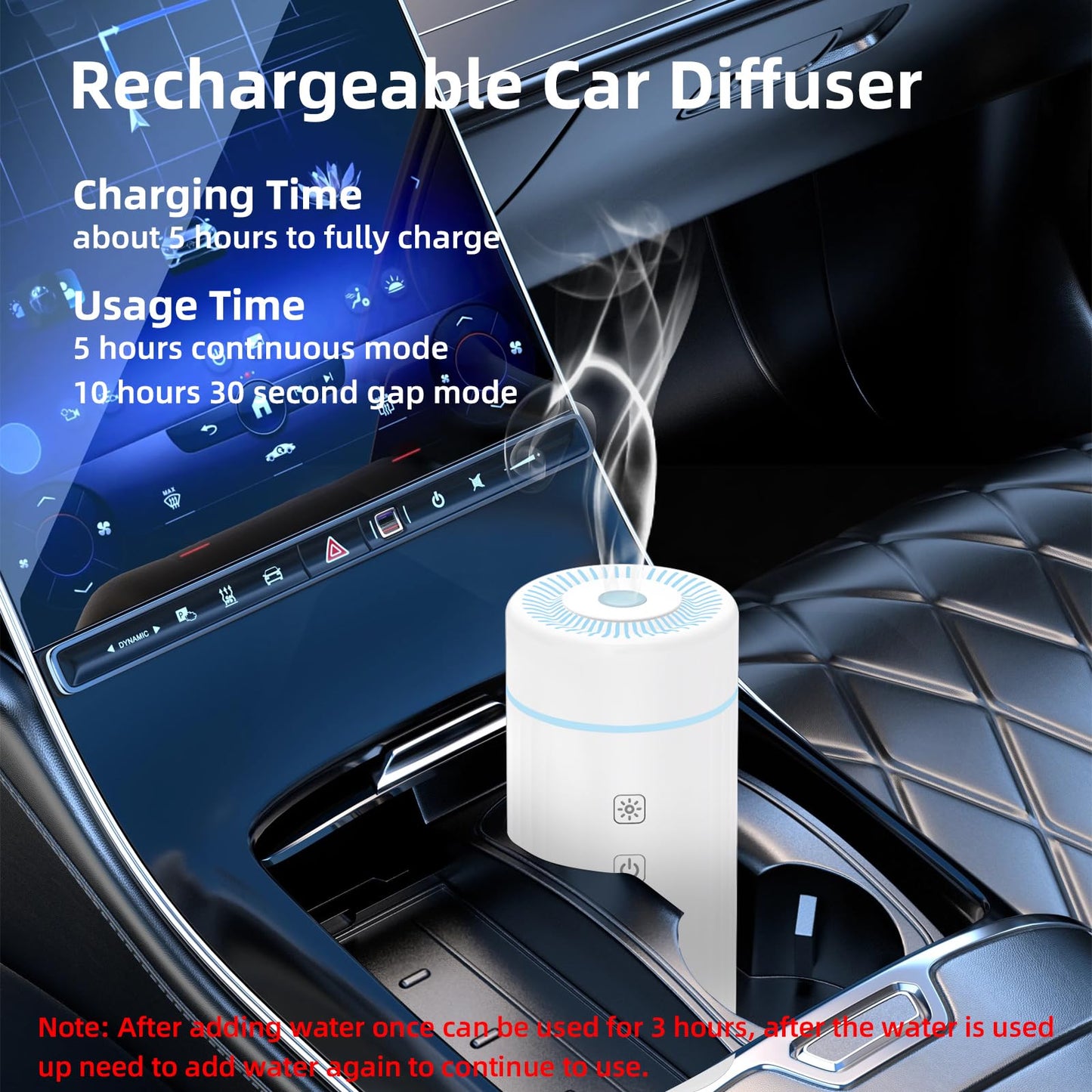 SEEDSEEL 100ML Car Essential Oil Diffuser – Cordless, Rechargeable, 7 LED Colors (White)