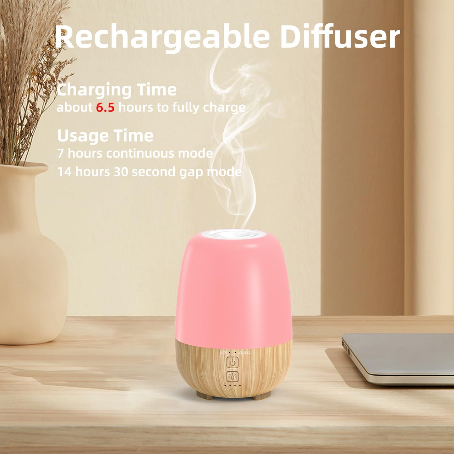 SEEDSEEL 150ML Cordless Essential Oil Diffuser - 6000mAh Battery, 7 LED Lights
