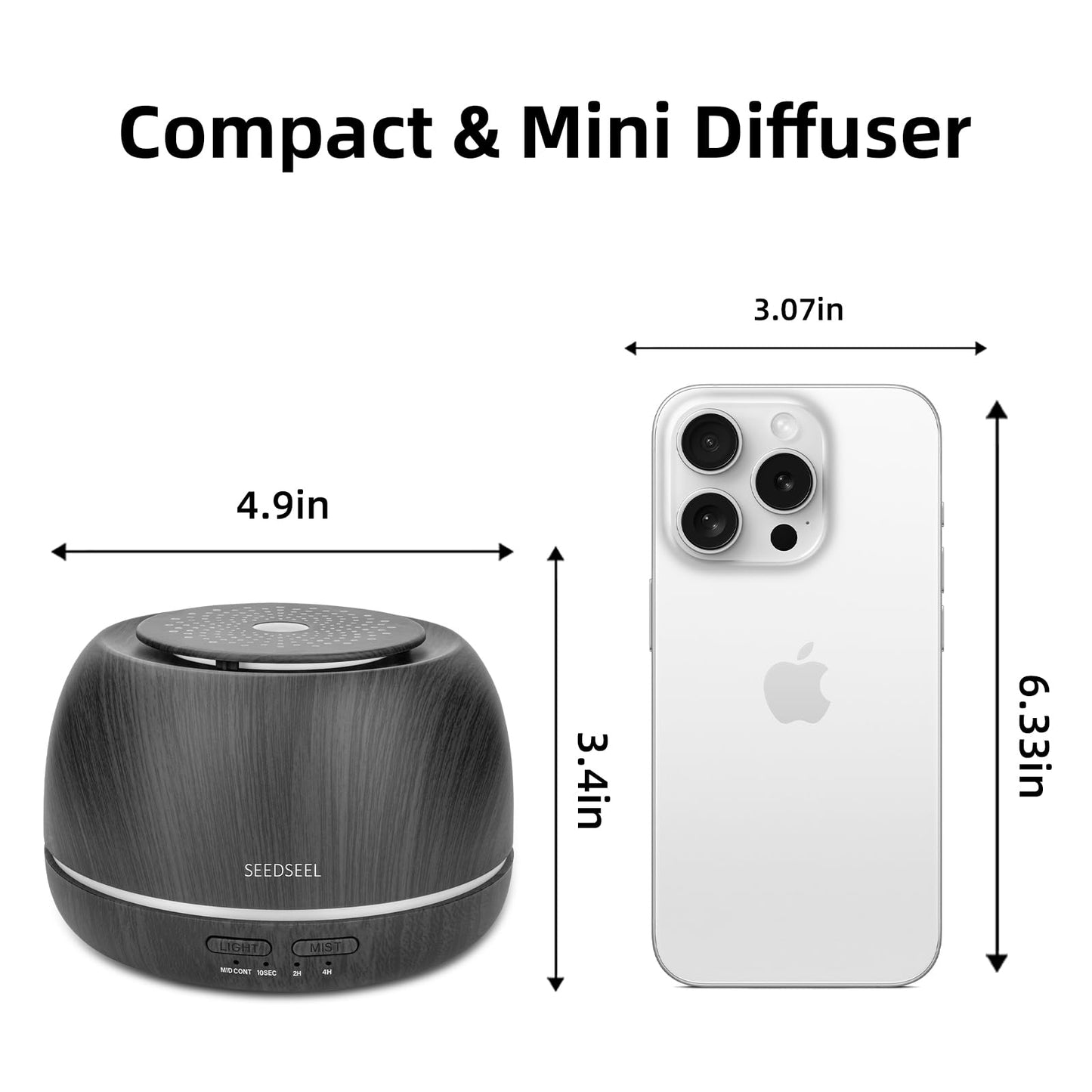 SEEDSEEL 300ML Essential Oil Diffuser – Ultrasonic Aromatherapy with Remote, 7-Color Lights, 8H Run Time