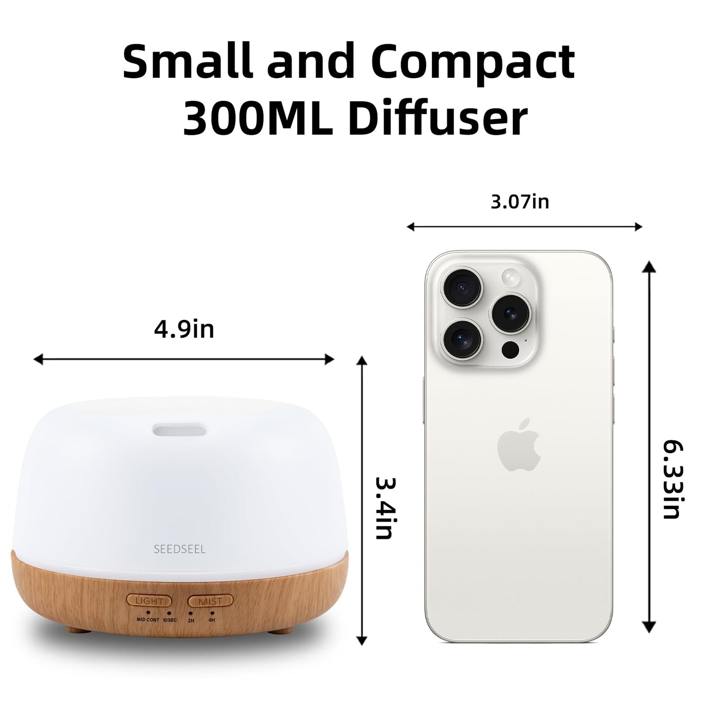 SEEDSEEL 300ML Essential Oil Diffuser – 7-Color LEDs, Remote
