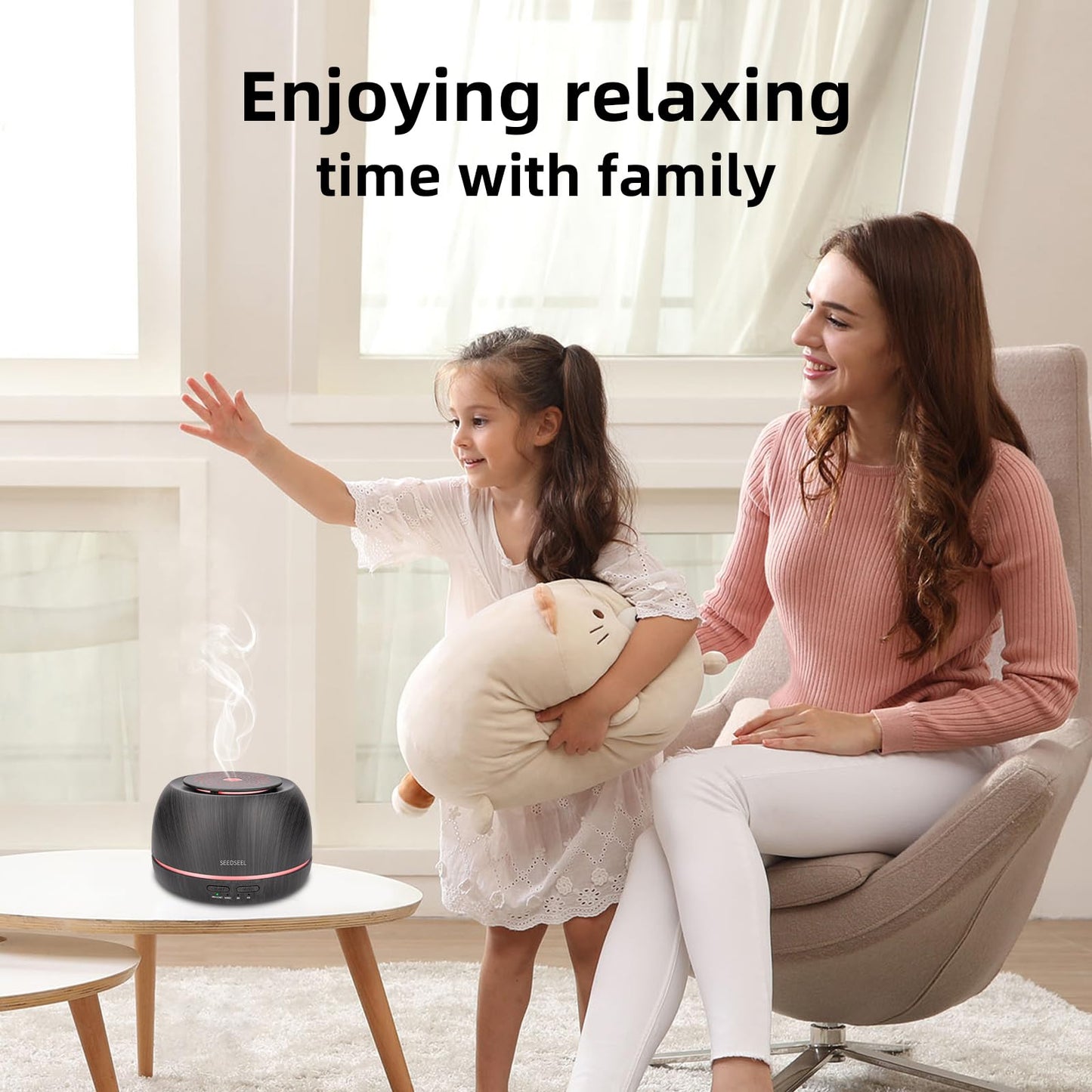 SEEDSEEL 300ML Essential Oil Diffuser – Ultrasonic Aromatherapy with Remote, 7-Color Lights, 8H Run Time