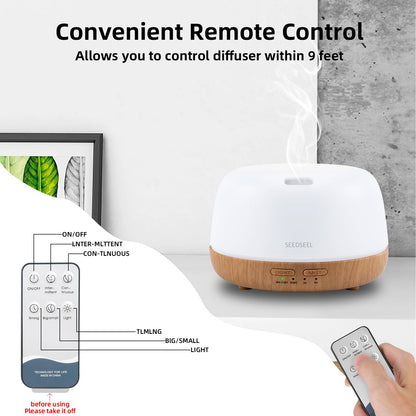 SEEDSEEL 300ML Essential Oil Diffuser – 7-Color LEDs, Remote