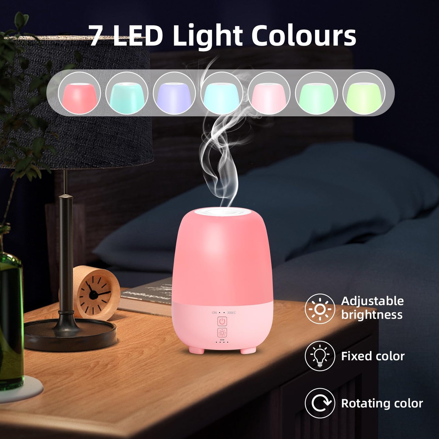 SEEDSEEL Cordless Essential Oil Diffuser 150ML – Portable USB-C Diffuser with 7 LED Lights