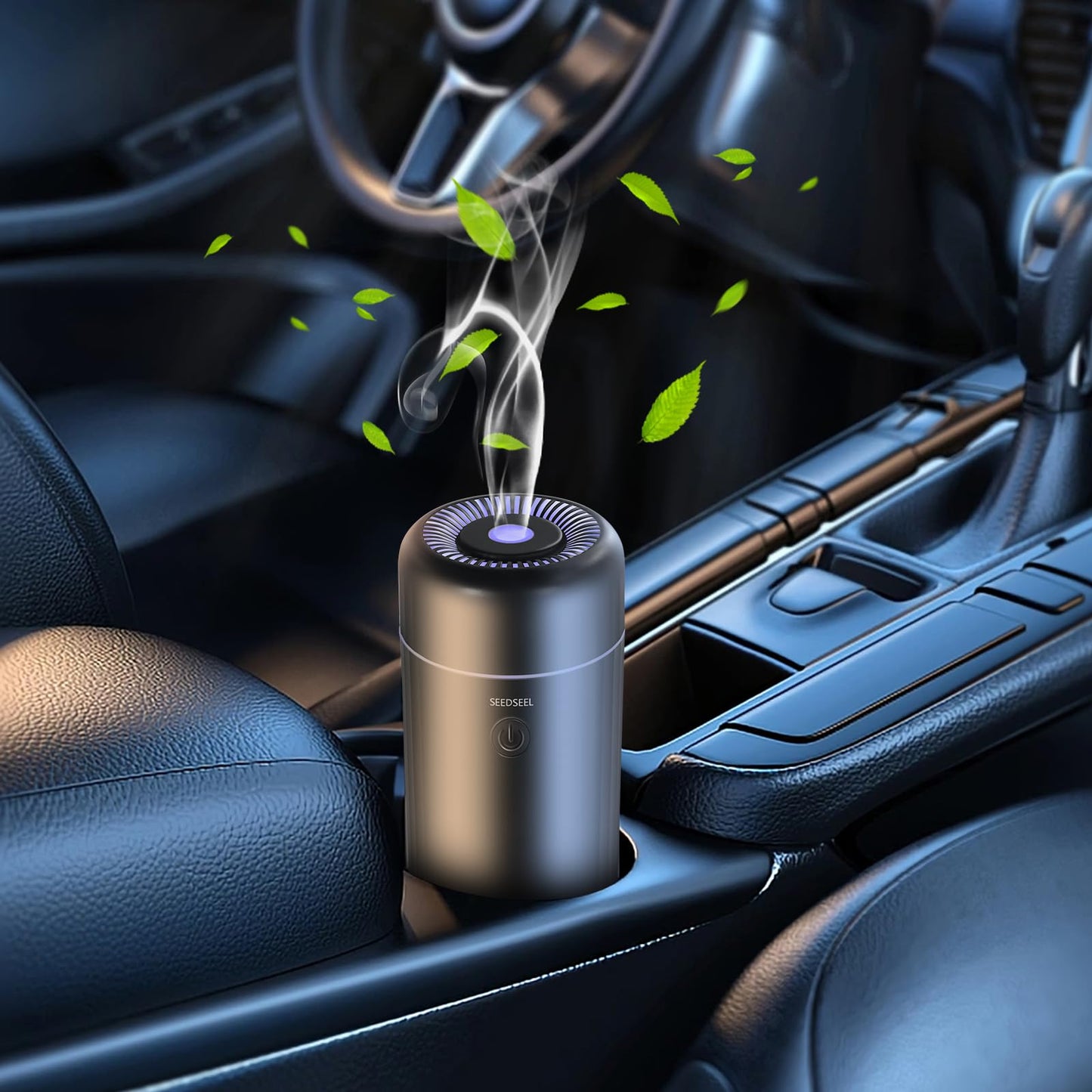SEEDSEEL Car Diffuser for Essential Oils – Mini USB Humidifier with 7-LED Color