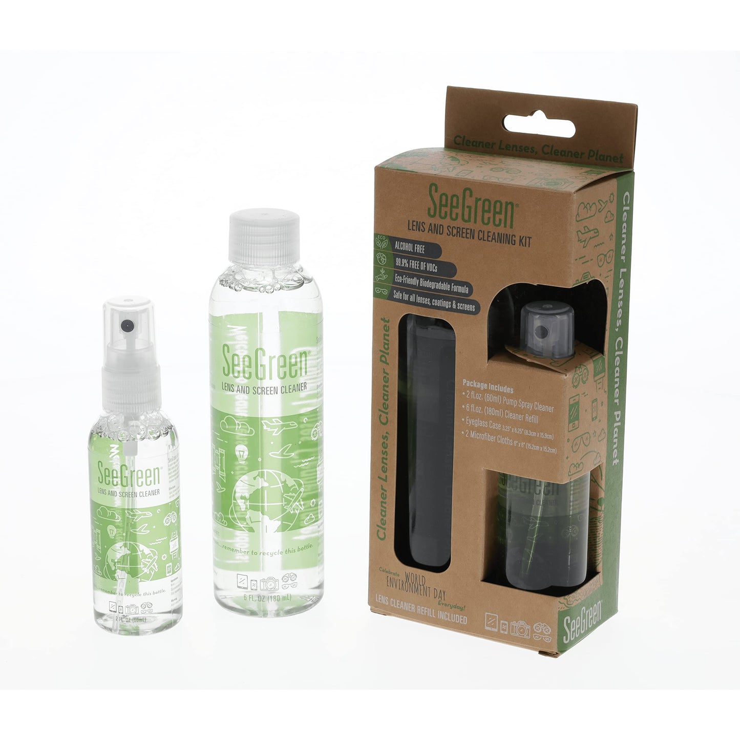 SEEGREEN Lens & Screen Cleaning KIT | 2oz Spray + 6oz Refill