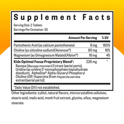 Seeking Health Kids Optimal Focus – Calming Supplement for Children | Focus, Sleep & Healthy Mindset | 60 Chewable Tablets (30 Servings)
