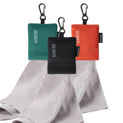 SEIBER Microfiber Eyeglass Cloth with Neoprene Pouch – 7x7 in, 3 Pack (BK/GRN)