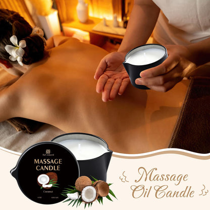 Sel Natural 3 Pack Massage Oil Candles – 18oz Low Temp Soy Candles in Vanilla, White Tea & Coconut