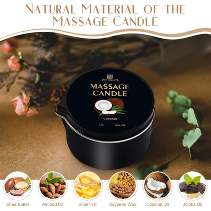 Sel Natural 3 Pack Massage Oil Candles – 18oz Low Temp Soy Candles in Vanilla, White Tea & Coconut