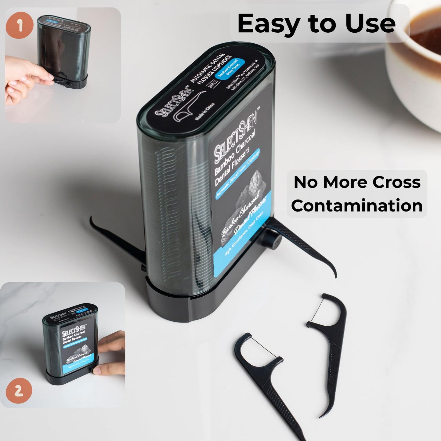 SelectShen Bamboo Charcoal Dental Floss Dispenser – 288 Total Flossers