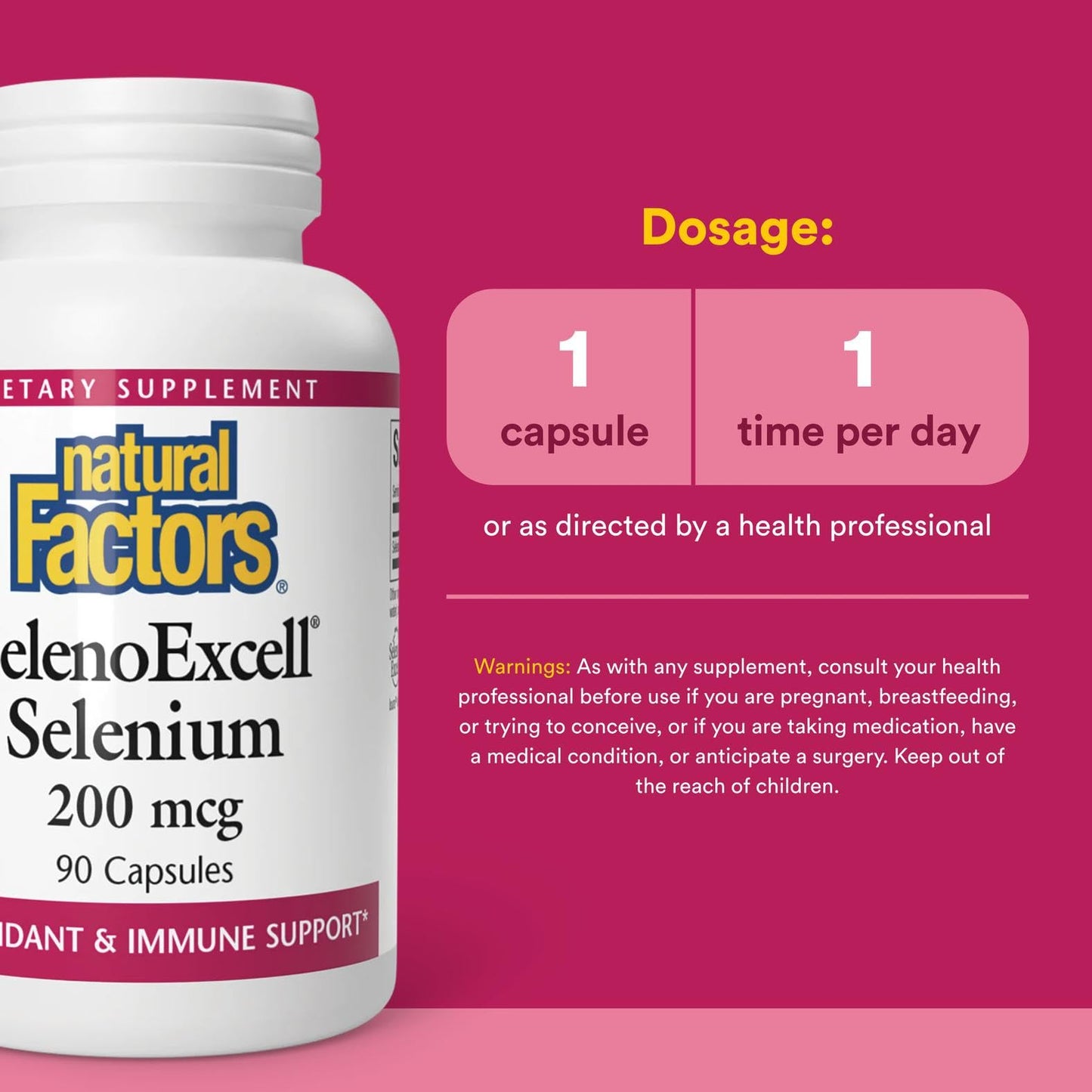 Natural Factors SelenoExcell Selenium 200 mcg – Antioxidant & Immune Support, 90 Capsules