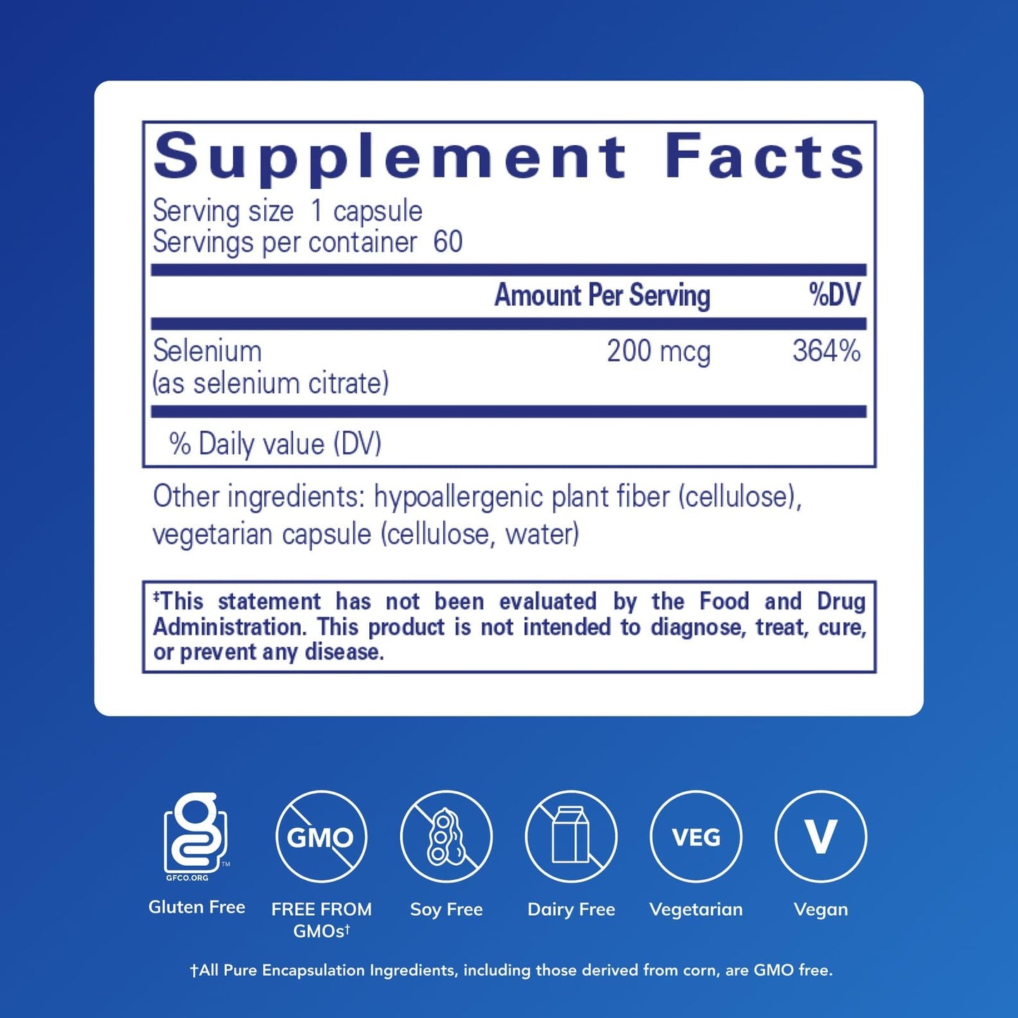 Pure Encapsulations Selenium (Citrate) - Immune Support, Antioxidant & Blood Flow - Gluten Free & Vegan - 60 Capsules