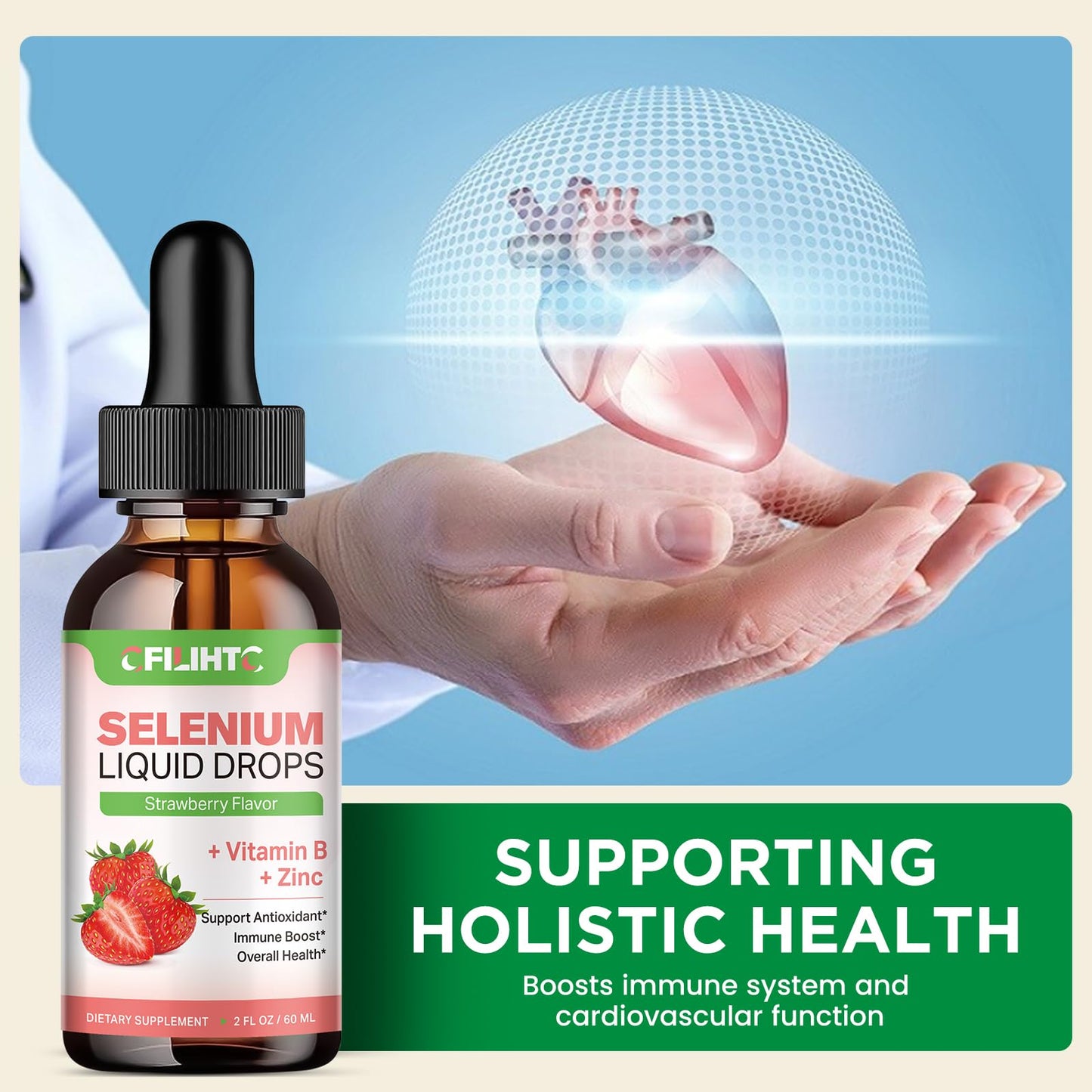 2 Pack Selenium Liquid Drops - 200mcg, Vitamin B Complex & Zinc, Strawberry Flavor | Immune Support & Heart Health