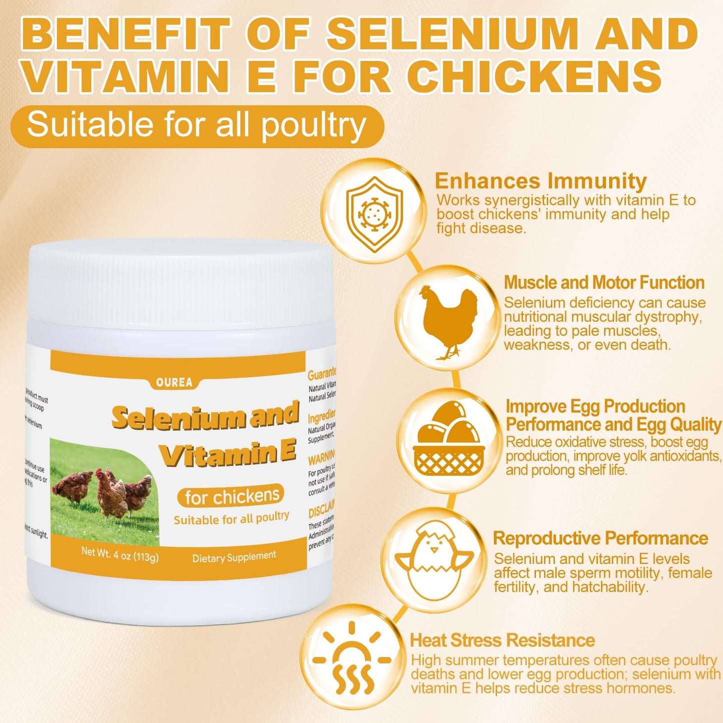 Selenium & Vitamin E Powder for Chickens – Immune & Muscle Support