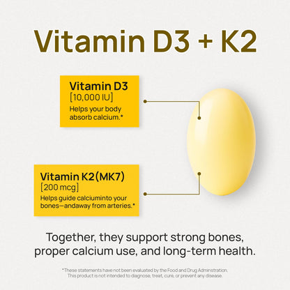 Selerb Vitamin D3 K2 with Virgin Coconut Oil – 10000 IU D3 + 200 mcg K2 MK-7, 120 Softgels