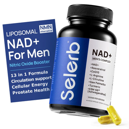 Selerb NAD+ for Men – Nitric Oxide, Prostate Health, Resveratrol, CoQ10 | 60 Capsules
