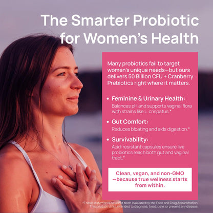 Selerb Vaginal Probiotics for Women - 50B CFU, Cranberry Prebiotics & 60 Capsules