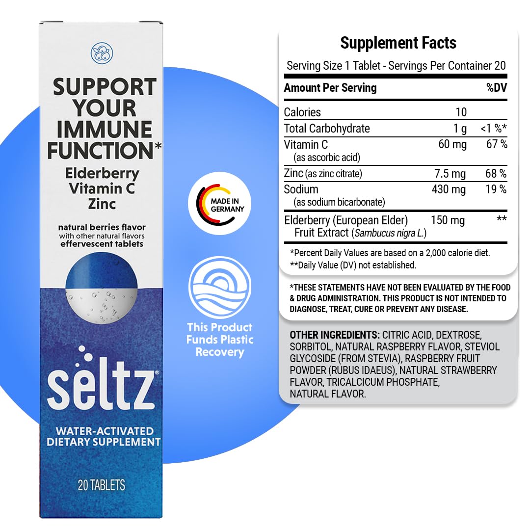 Seltz Berry Immune Support – Effervescent Vitamins with Vitamin C, Elderberry & Zinc (20 Tablets)