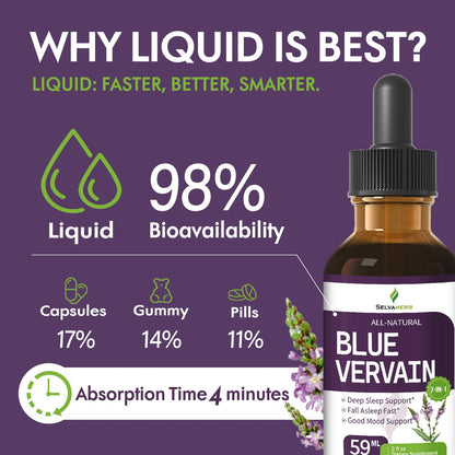 Selvaherb Blue Vervain Drops, Organic Sleep Support & Mood Tincture (2oz)