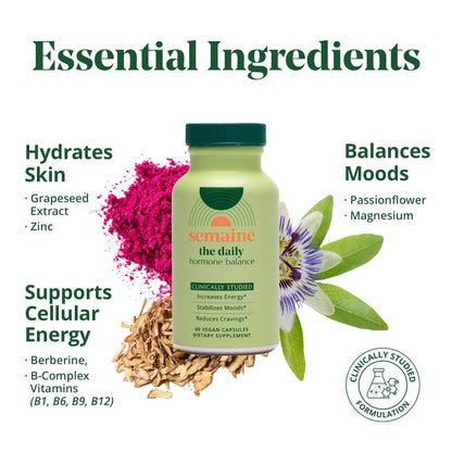 Semaine Daily Hormone Balance – Vegan Capsule for Clearer Skin, Balanced M moods & Deeper Sleep (60 ct)
