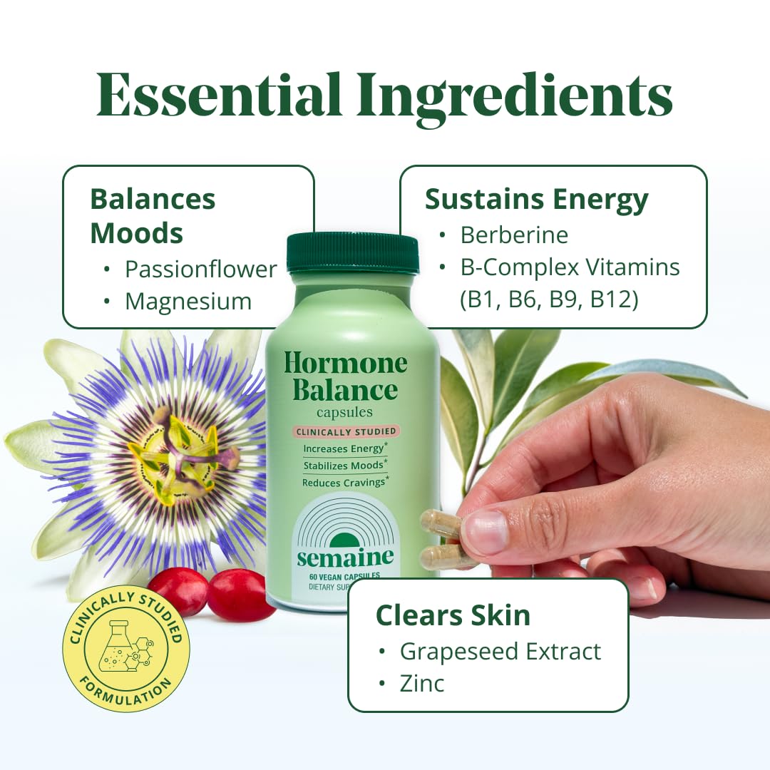 Semaine Daily Hormone Balance – Vegan Capsule for Clearer Skin, Balanced M moods & Deeper Sleep (60 ct)