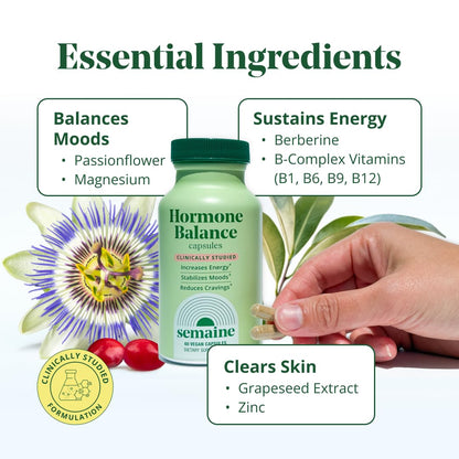 Semaine Daily Hormone Balance – Vegan Capsule for Clearer Skin, Balanced M moods & Deeper Sleep (60 ct)