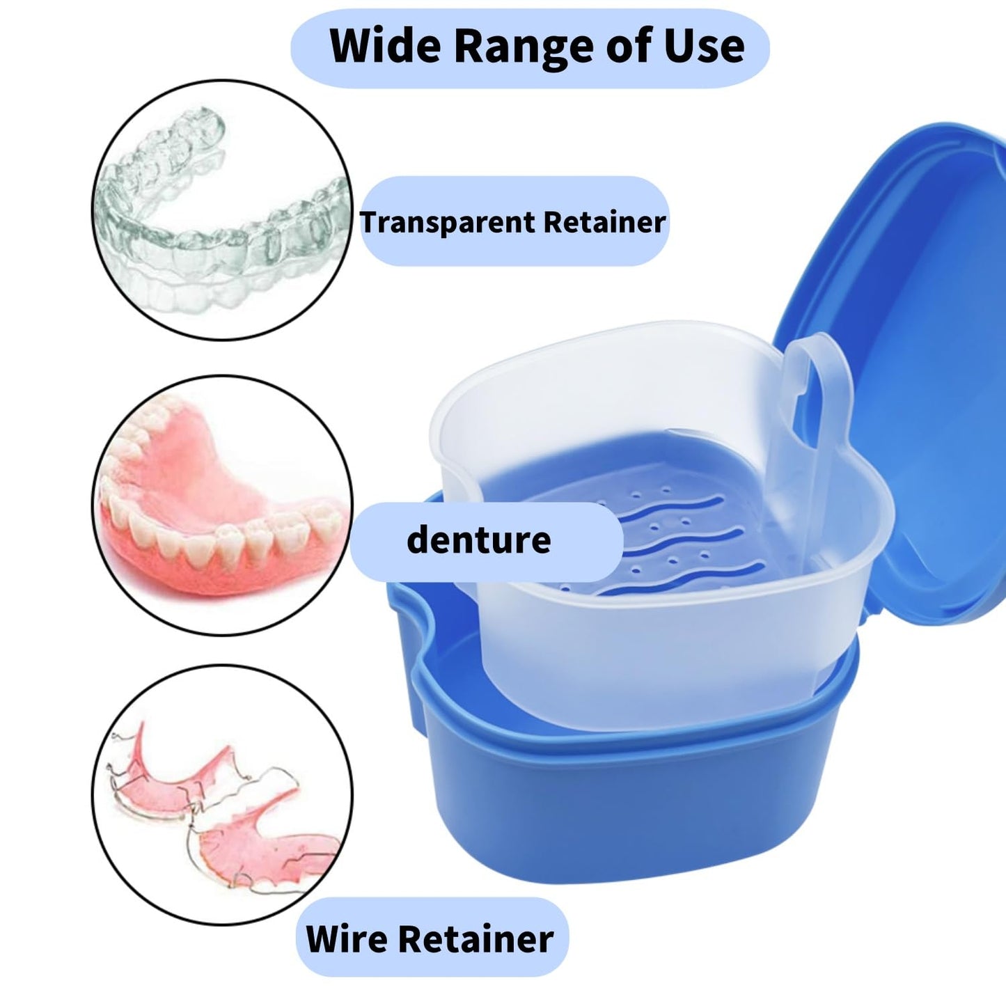 SENLIN DENTAL 2pc Denture Bath Retainer Case – Portable Strainer Basket Cups (Purple & Pink)