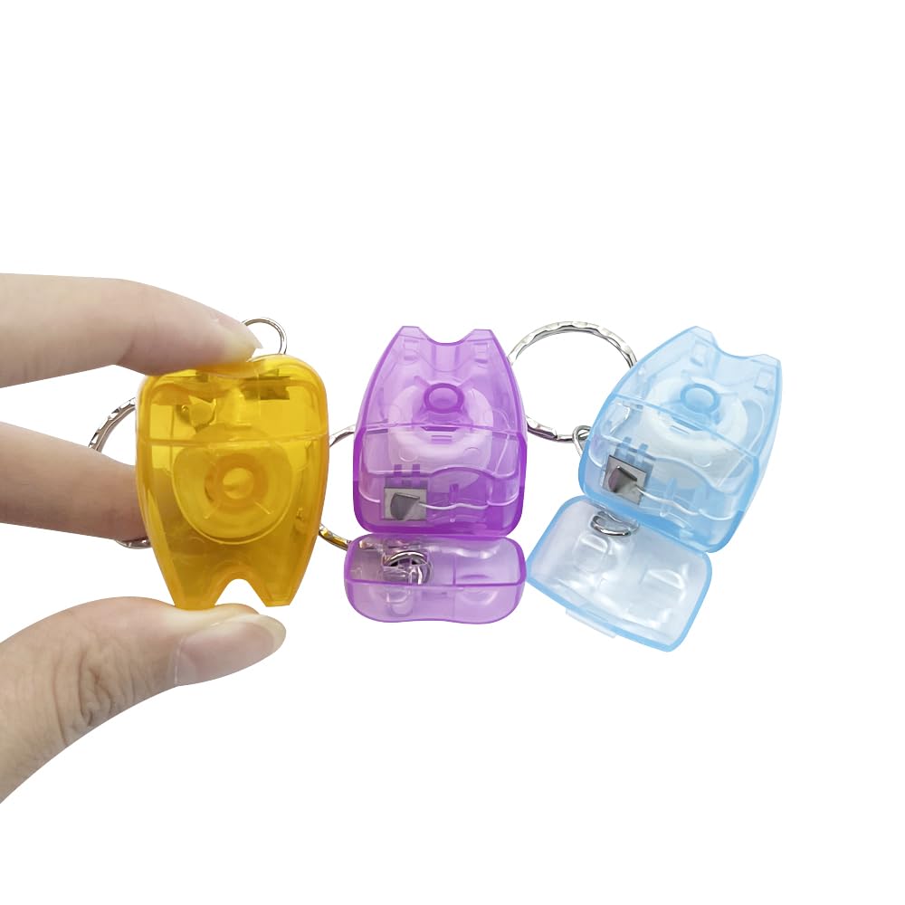 SENLIN DENTAL 20PCS Dental Floss Keychain – Portable Mint Tooth-Shaped Floss Box, 15m Length
