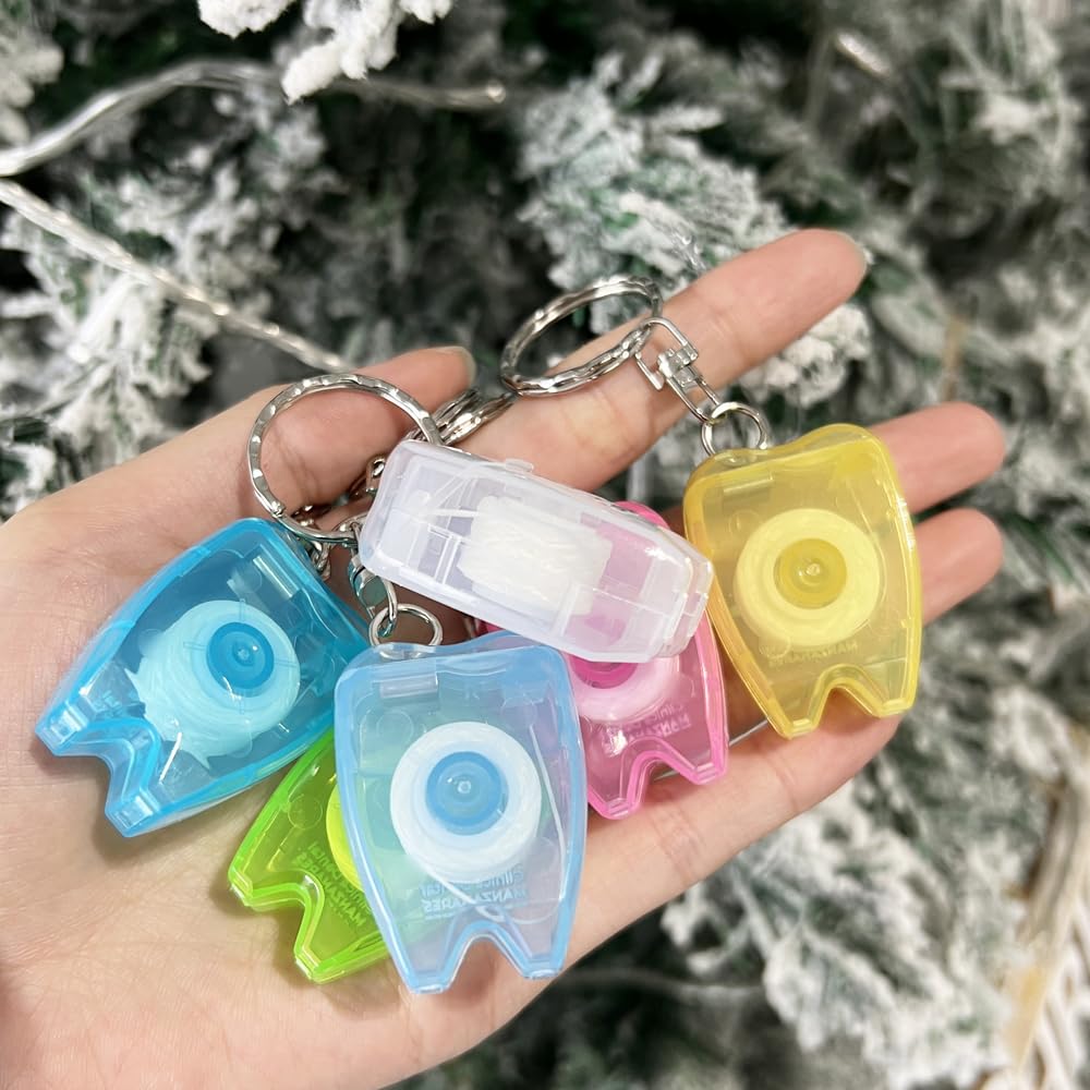 SENLIN DENTAL 10PCS Floss Keychain – Portable Mint Tooth-Shaped Floss Box