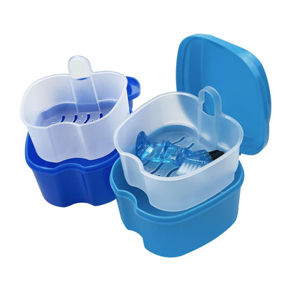 SENLIN DENTAL 2pc Denture Bath Retainer Case – Portable Strainer Basket Cups (Purple & Pink)