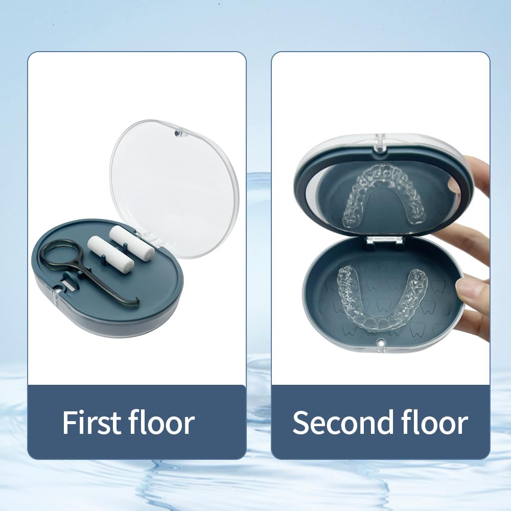 SENLIN DENTAL 2PCS Double-Layer Retainer Case with Built-in Mirror & Removal Tool